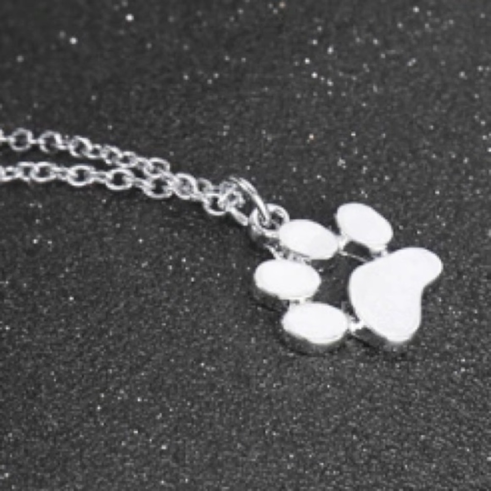 NEW💙💎🐾PAW PRINT NECKLACE!🐾💎💙SILVERY ADORABLE - Picture 7 of 8